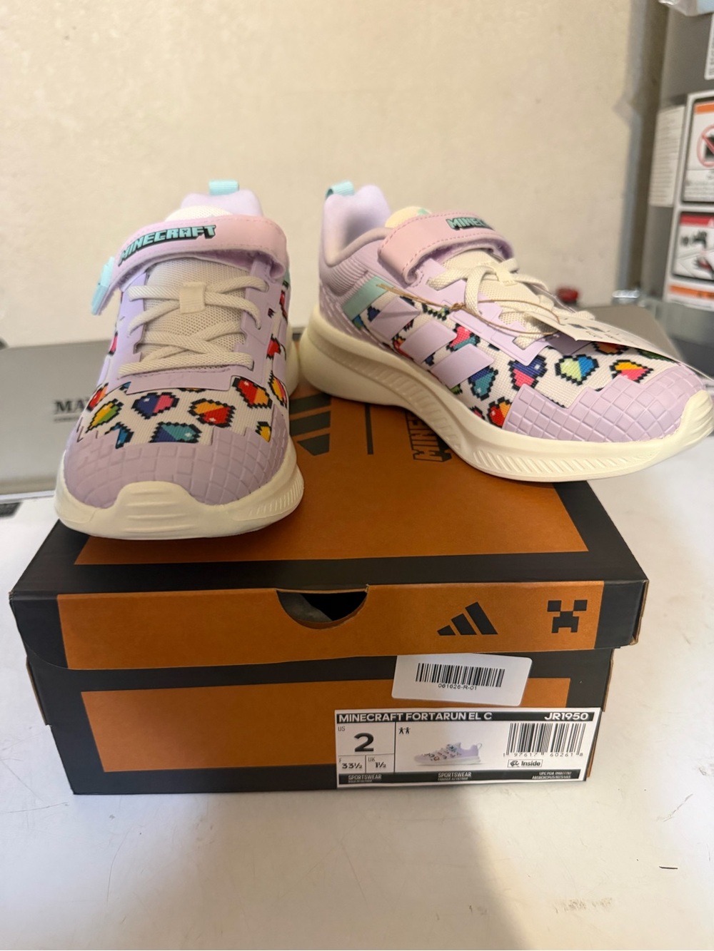 adidas minegraft Originals Kids Lavender Sneakers with Pixel Heart Motif